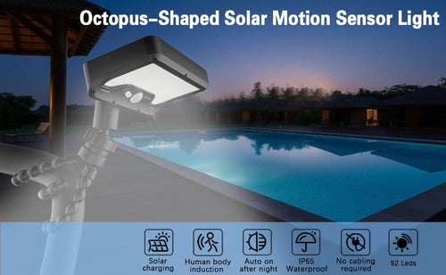 2026NEW🔥- Solar-Powered Octopus Wall Lamp,Solar Motion Sensor Light, Solar Camping Light, 92 LED And 3-Mode Clip-On Solar Floodlight, with USB Rechargeable Safety Light, Flexible Octopus Tripod, Suitable for Yards And Campsites