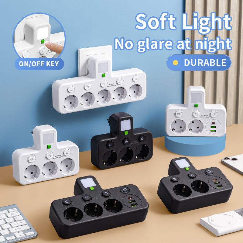 7-in-1 Multi-Function USB Power Socket with Multi-Switch Control Design, Travel Adapter, USB Converter Outlet, Independent Switch, Suitable for Work/Home