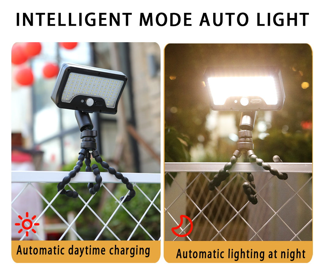 2026NEW🔥- Solar-Powered Octopus Wall Lamp,Solar Motion Sensor Light, Solar Camping Light, 92 LED And 3-Mode Clip-On Solar Floodlight, with USB Rechargeable Safety Light, Flexible Octopus Tripod, Suitable for Yards And Campsites