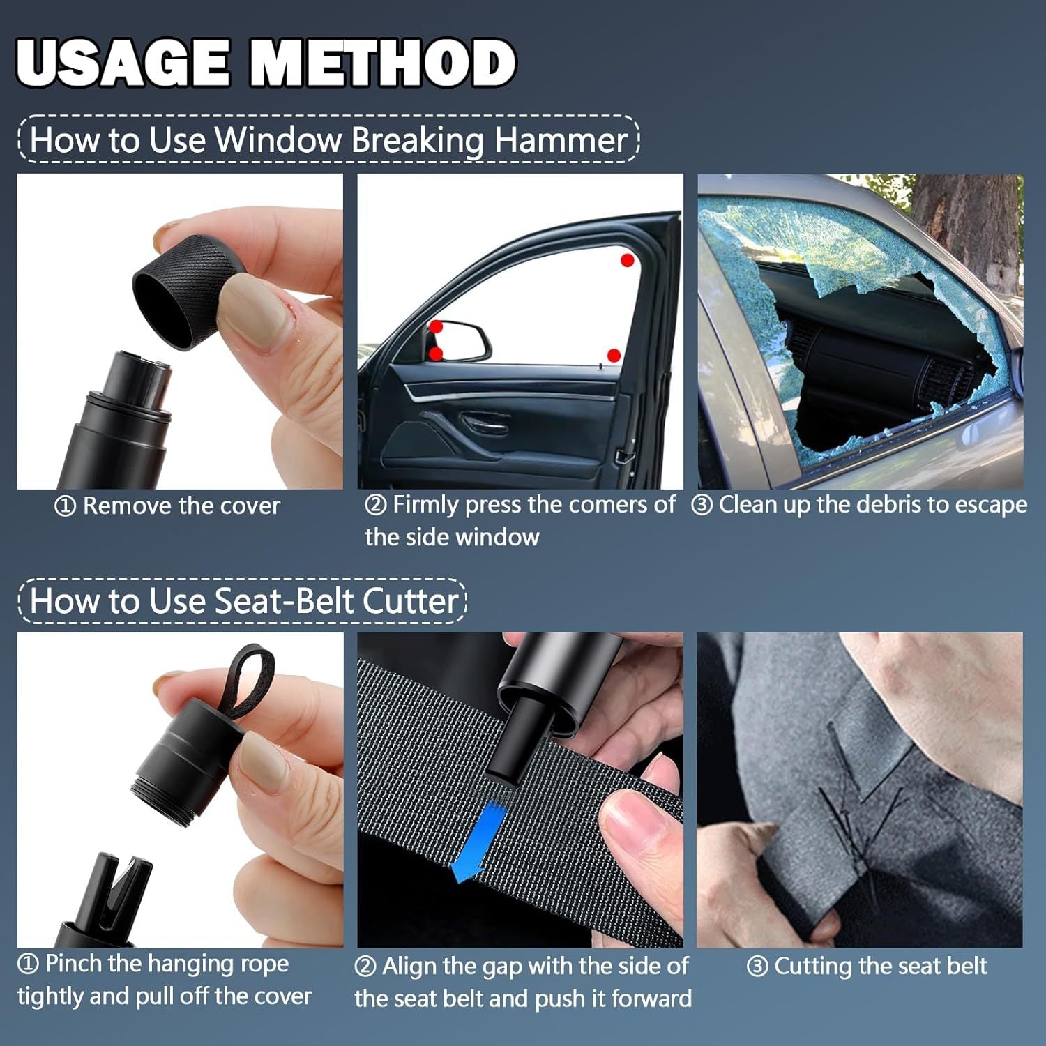 Final 3 Hours: 50%OFF/Gift of test glass 🔥4 Pack 2026 Upgraded Safety Hammer,Safe Hammer Glass Breaker Under Water,Seatbelt Cutter Window Breaker Emergency Escape Tool,Seat Belt Cutter and Glass Breaker for Cars