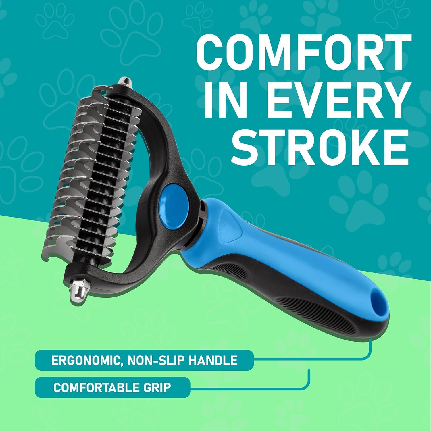 Pet Grooming Rake - Double-Sided Deshedding Dematting Tool, Undercoat Rake for Dogs & Cats, Extra-Wide Dog Grooming Brush & Deshedder Comb for Long Hair, Reduces Shedding 90%