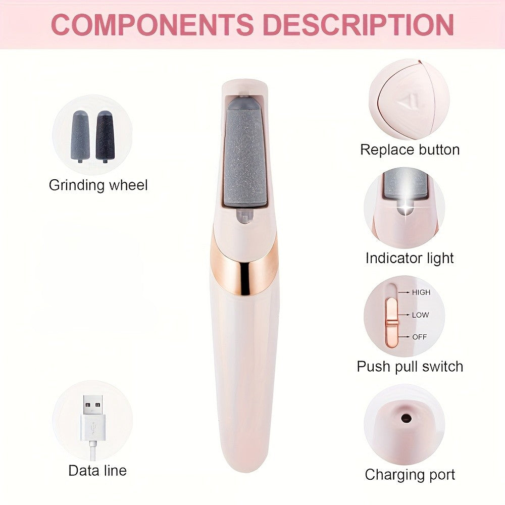 Electric Remover & Painless Foot File - Heavy-Duty Pedicure/Nail Care Device Powered by USB, Featuring Interchangeable Heads, Ergonomic Handle, And Lithium Battery