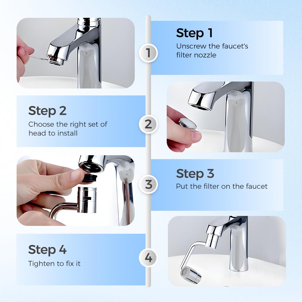 1440° Rotatable Faucet Aerator Extension, 2026 New 2 Modes Universal Sink Faucet for Splash Reduction, 1080° Rotating Multifunctional Faucet Extender for Bathroom Sink Kitchen
