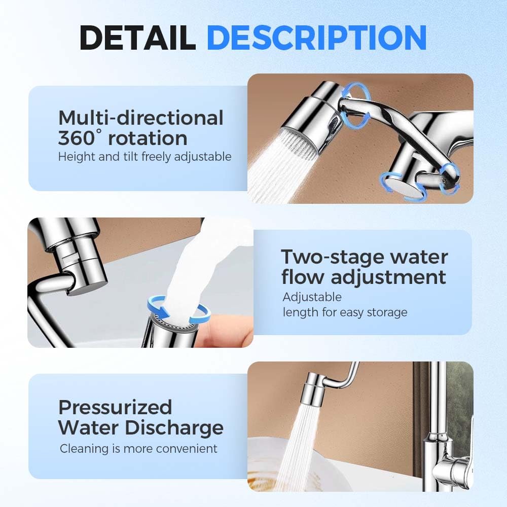 1440° Rotatable Faucet Aerator Extension, 2026 New 2 Modes Universal Sink Faucet for Splash Reduction, 1080° Rotating Multifunctional Faucet Extender for Bathroom Sink Kitchen