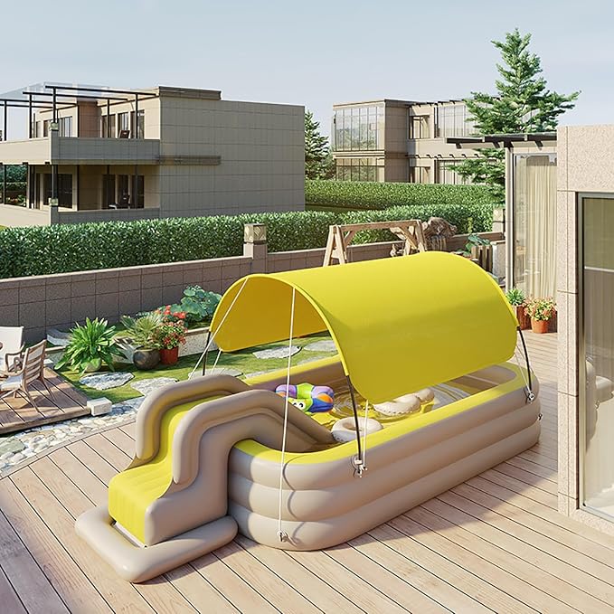 ⛱️Inflatable slide pool with a sunshade🏊