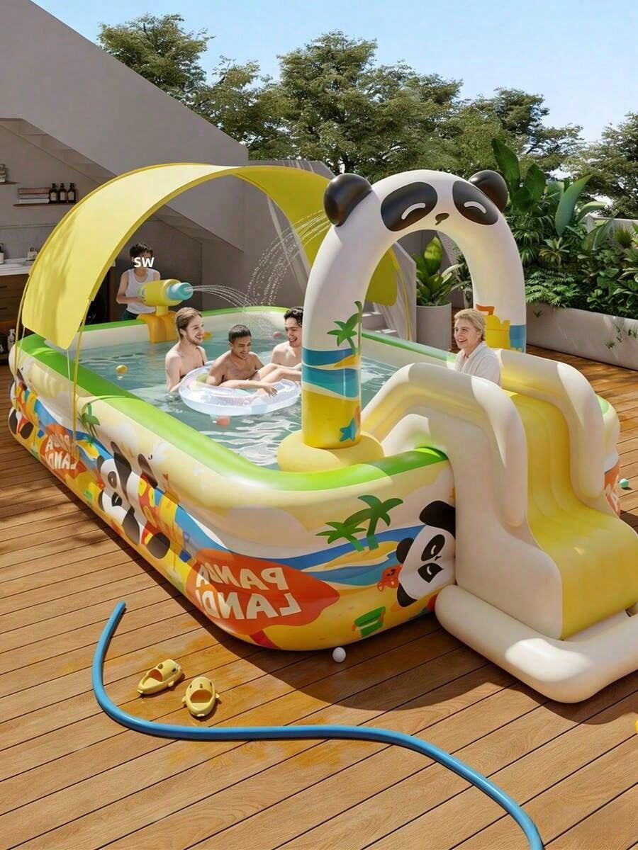 ⛱️Inflatable slide pool with a sunshade🏊