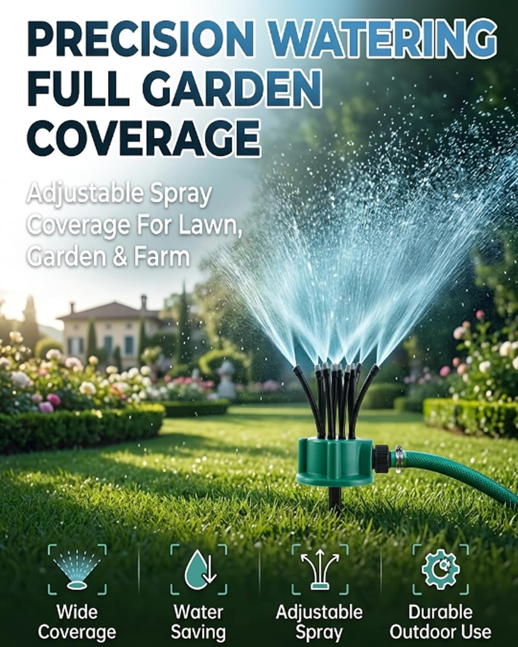 2pcs 360 Degree Garden Automatic Multi Sprinkler Garden Lawn Sprinklers Roof Cooling Sprinklers Watering Gardening Tools Housewarming Gift
