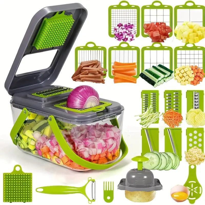 Vegetable Chopper Pro, Multifunctional 22 in 1 Food Chopper, Kitchen Vegetable Slicer Dicer Cutter for Onion Carrot and Garlic With Container