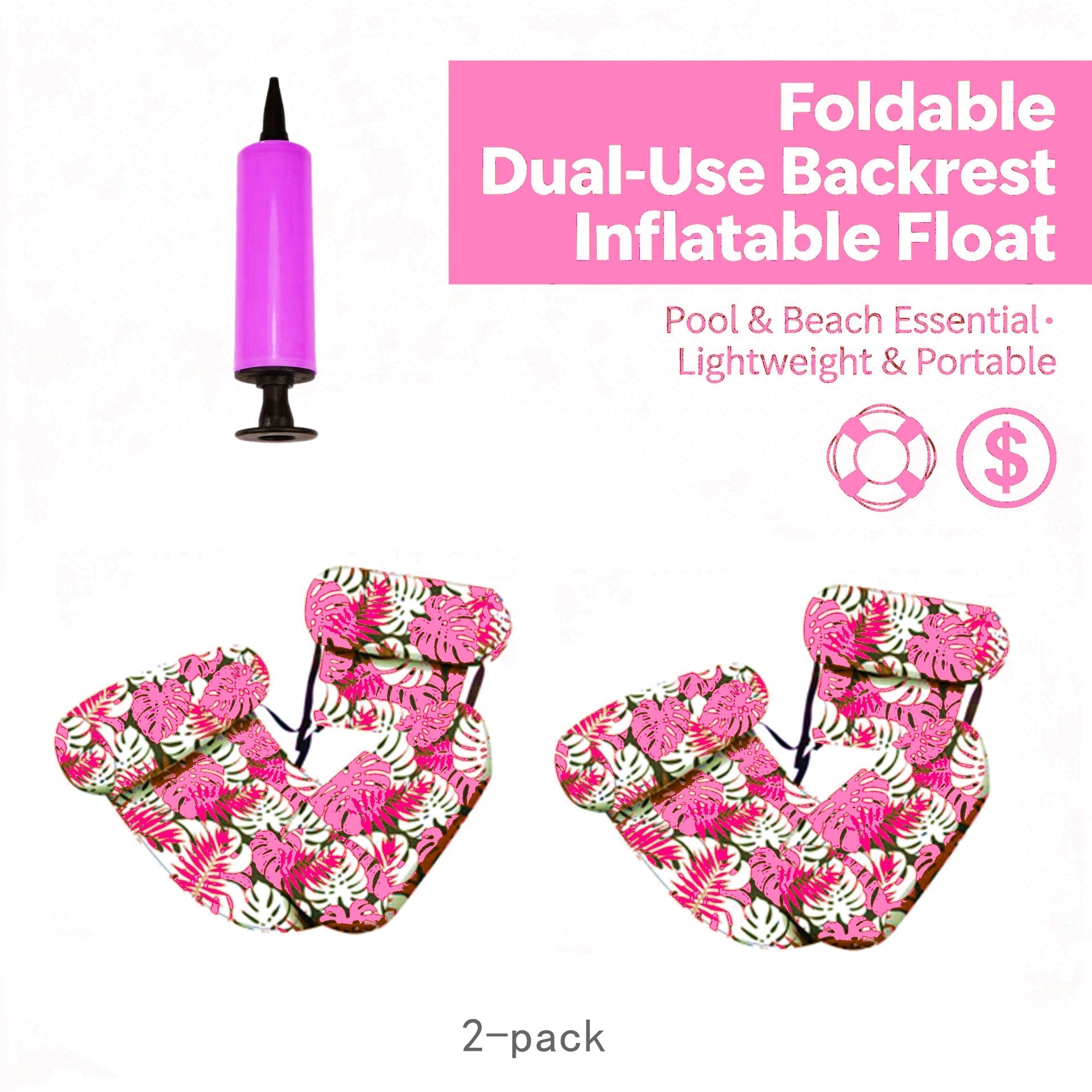 Inflatable Pool Floats Adult,2 Packs Floating Lounge Chairs🔥Limited-time bonus: free hand pump🔥Blow up Pool Noodles for Adult Heavy Duty,Floating Chair for Party Summer Water Beach Lake Fun