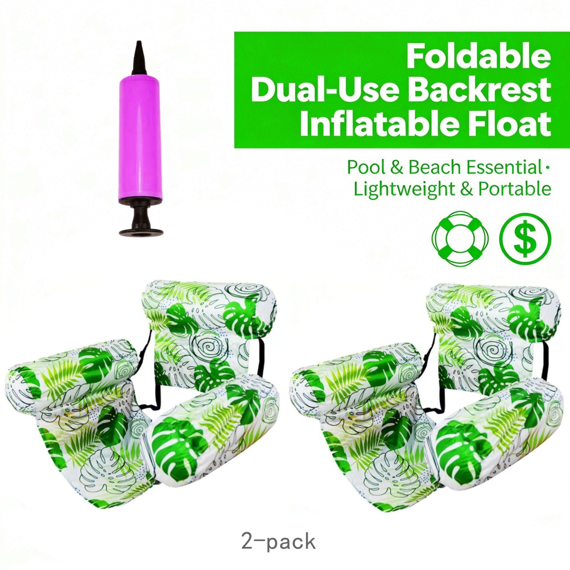 Inflatable Pool Floats Adult,2 Packs Floating Lounge Chairs🔥Limited-time bonus: free hand pump🔥Blow up Pool Noodles for Adult Heavy Duty,Floating Chair for Party Summer Water Beach Lake Fun
