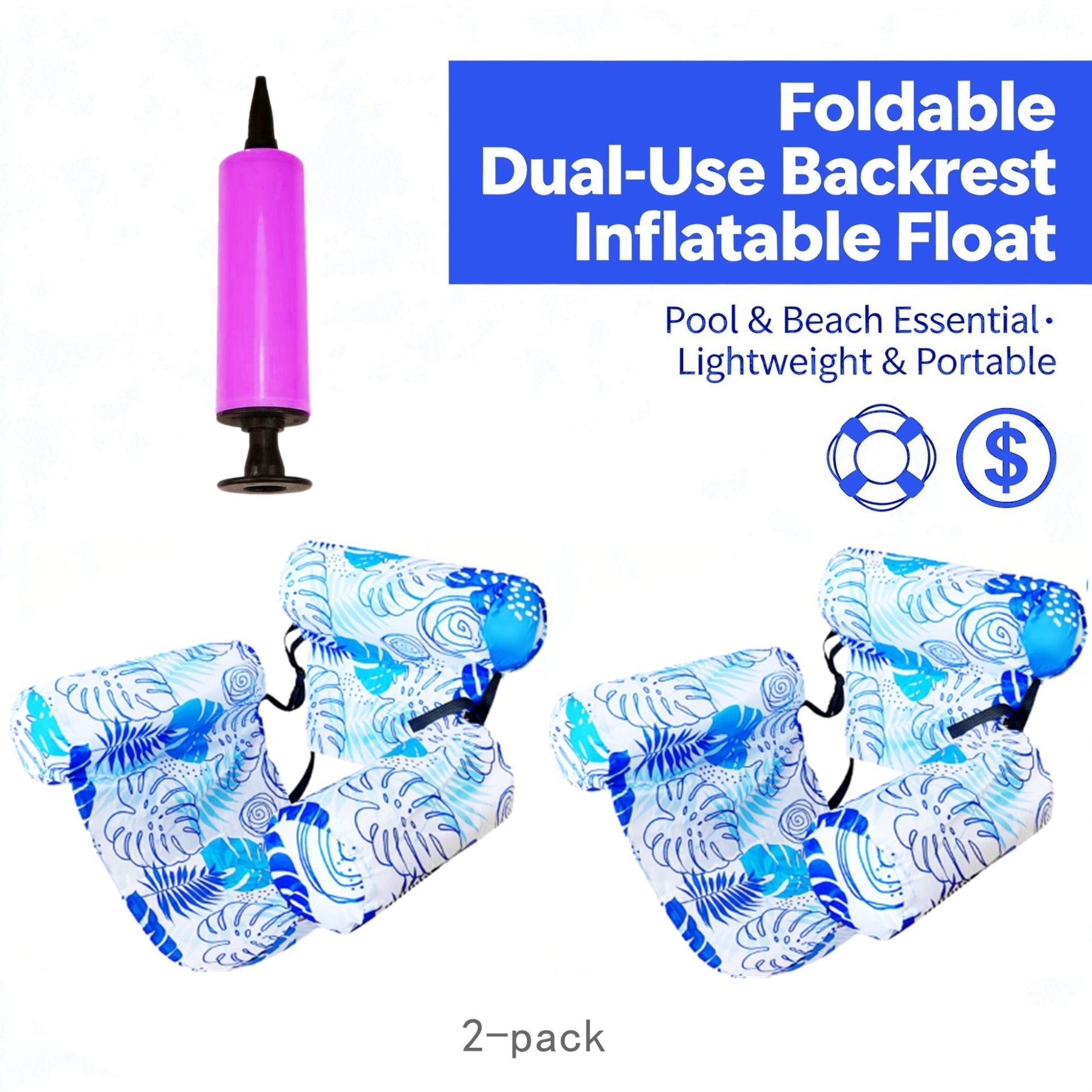 Inflatable Pool Floats Adult,2 Packs Floating Lounge Chairs🔥Limited-time bonus: free hand pump🔥Blow up Pool Noodles for Adult Heavy Duty,Floating Chair for Party Summer Water Beach Lake Fun