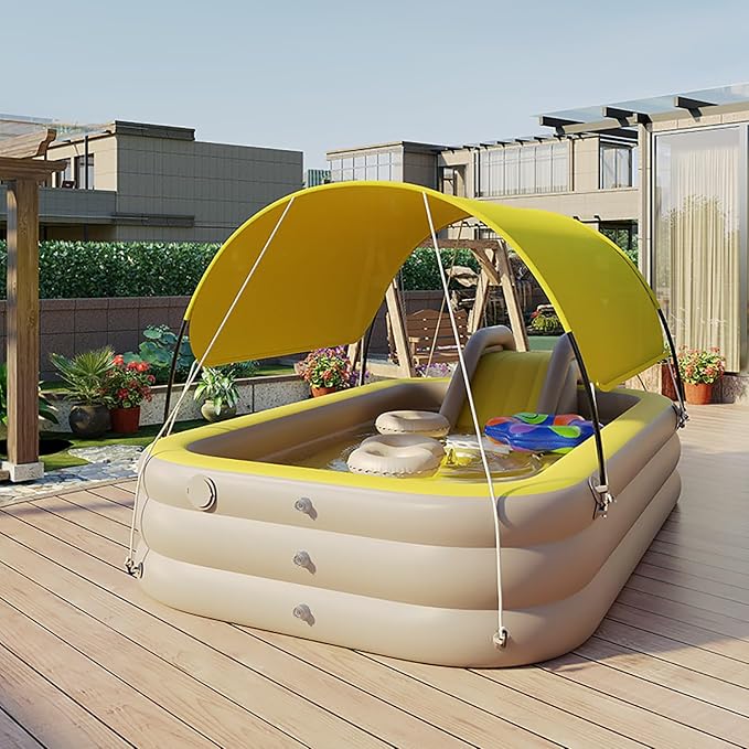 ⛱️Inflatable slide pool with a sunshade🏊