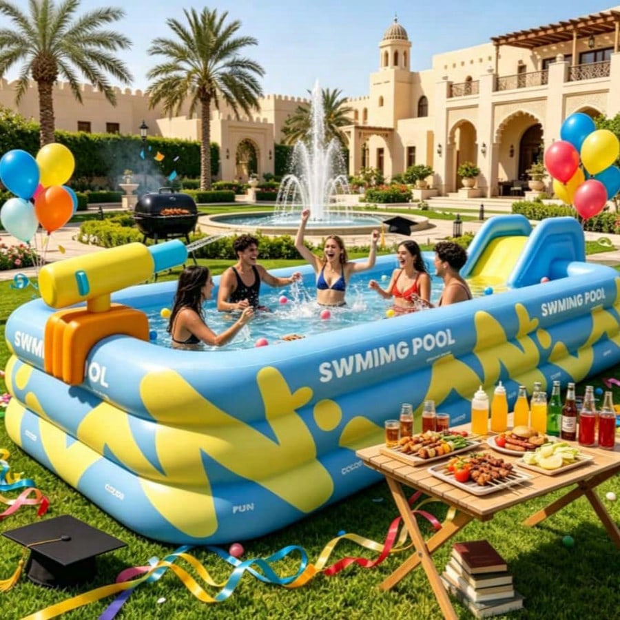 ⛱️Inflatable slide pool with a sunshade🏊