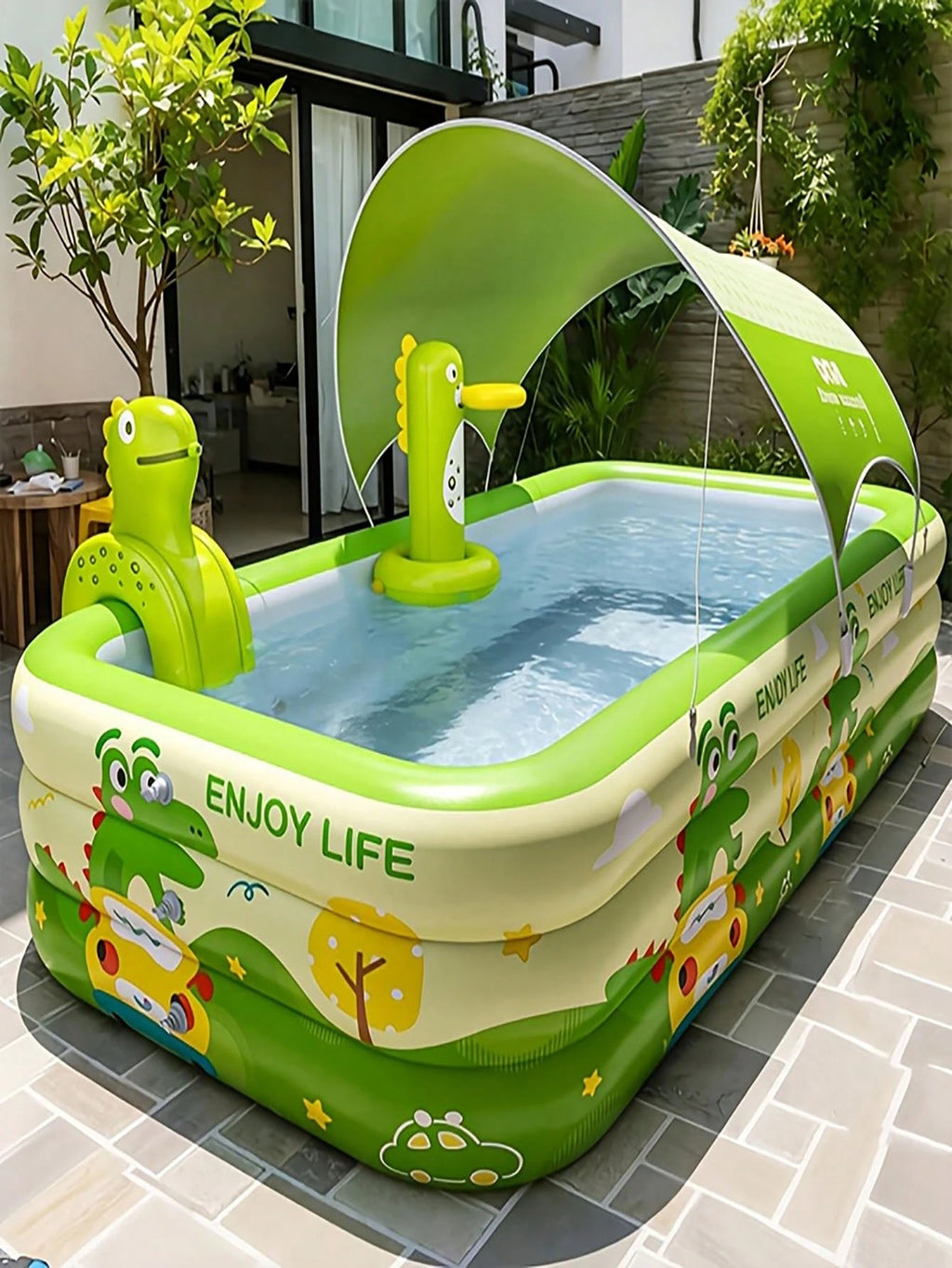 ⛱️Inflatable slide pool with a sunshade🏊
