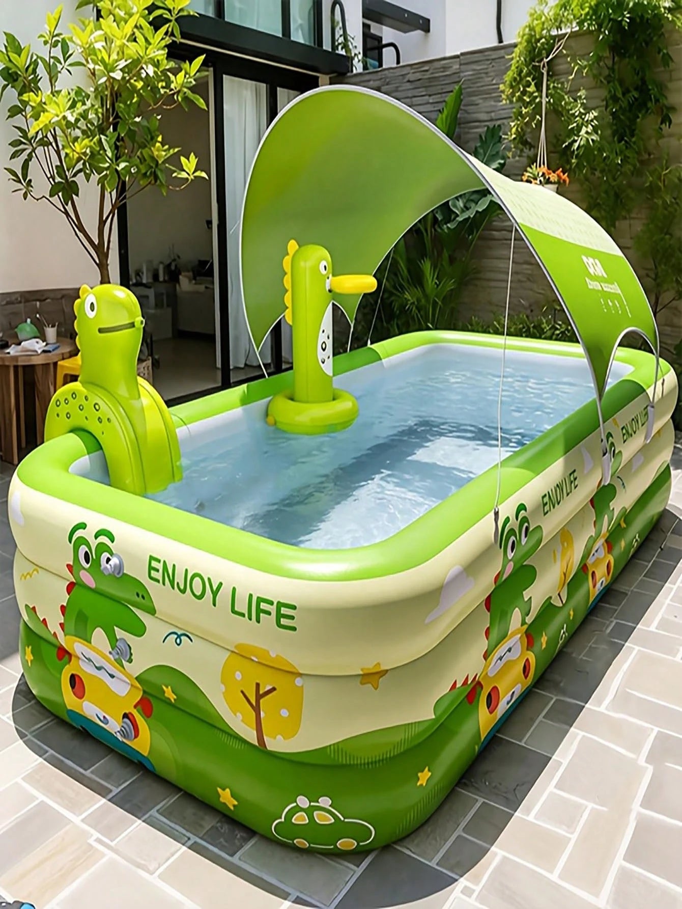 ⛱️Inflatable slide pool with a sunshade🏊