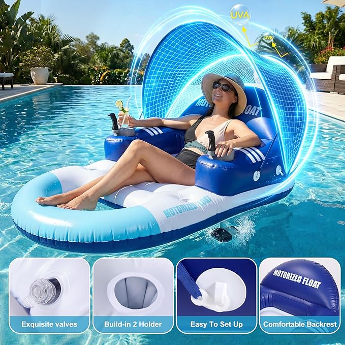 ⛱️Electric Motorized Pool Lounger w/ Sun Canopy! 🚤