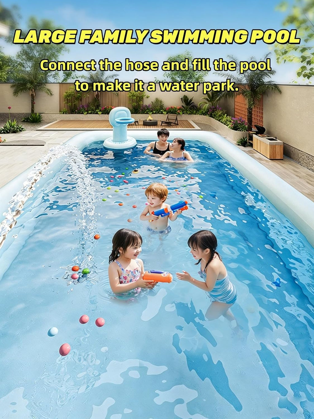 ⛱️Inflatable slide pool with a sunshade🏊