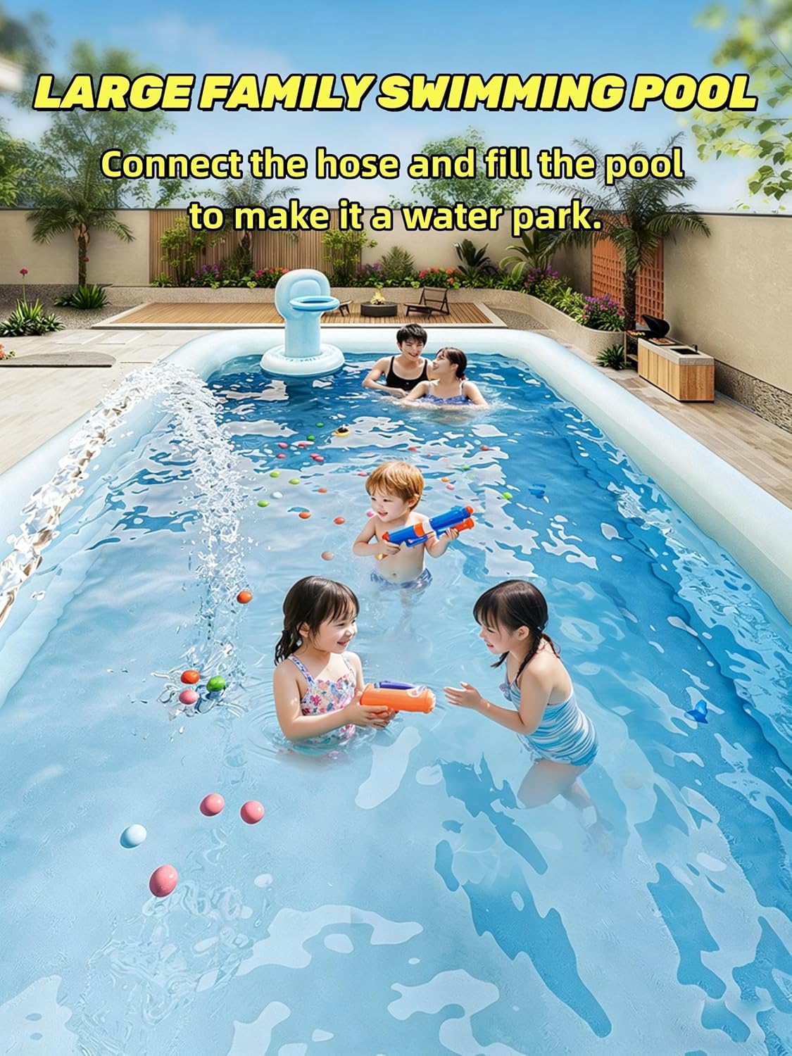 ⛱️Inflatable slide pool with a sunshade🏊