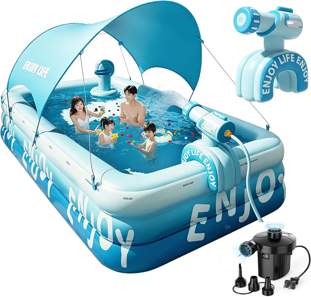 ⛱️Inflatable slide pool with a sunshade🏊
