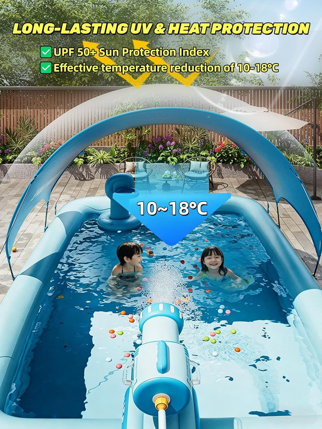 ⛱️Inflatable slide pool with a sunshade🏊