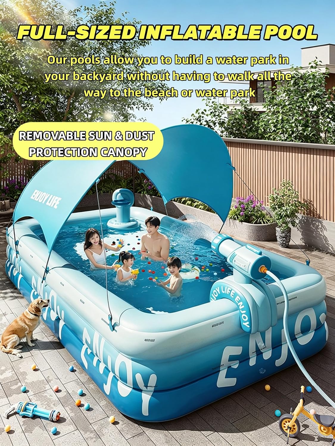 ⛱️Inflatable slide pool with a sunshade🏊