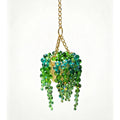 Sun-Kissed Beaded Succulent Car Hanging Charm, Crystal Suncatcher Rear View Mirror Ornament, Green Bead Plant Decor with Gold Chain, Cute Boho Car Accessories for Women,Father's Day Gift