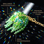 Sun-Kissed Beaded Succulent Car Hanging Charm, Crystal Suncatcher Rear View Mirror Ornament, Green Bead Plant Decor with Gold Chain, Cute Boho Car Accessories for Women,Father's Day Gift