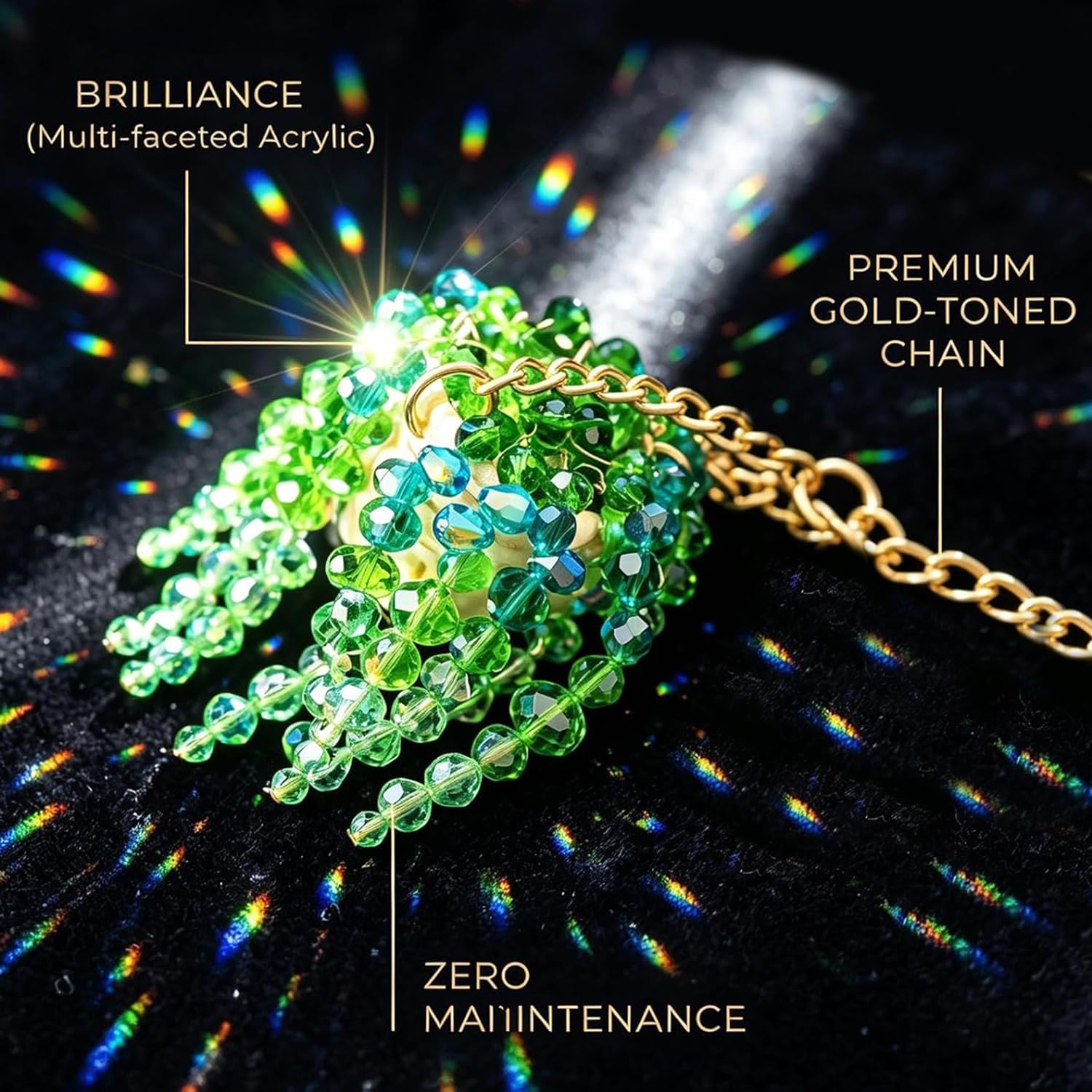 Sun-Kissed Beaded Succulent Car Hanging Charm, Crystal Suncatcher Rear View Mirror Ornament, Green Bead Plant Decor with Gold Chain, Cute Boho Car Accessories for Women,Father's Day Gift