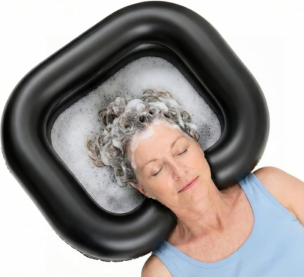 Inflatable Shampoo Basin, Portable Hair Washing Bowl with Drain Hose, Double-Layer Ergonomic Neck Support & Leak-Proof Design, for Bedridden, Disabled, Elderly and Pregnant Women