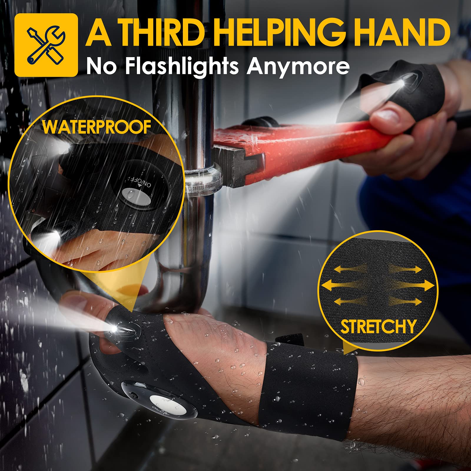 1pair，Gifts for Men LED Flashlight Gloves, Father Day Gifts from Wife Daughter, Anniversary Birthday Gift for Men Dad Him Husband Boyfriend, Camping Essentials Cool Gadgets Tools for Fishing Repairing
