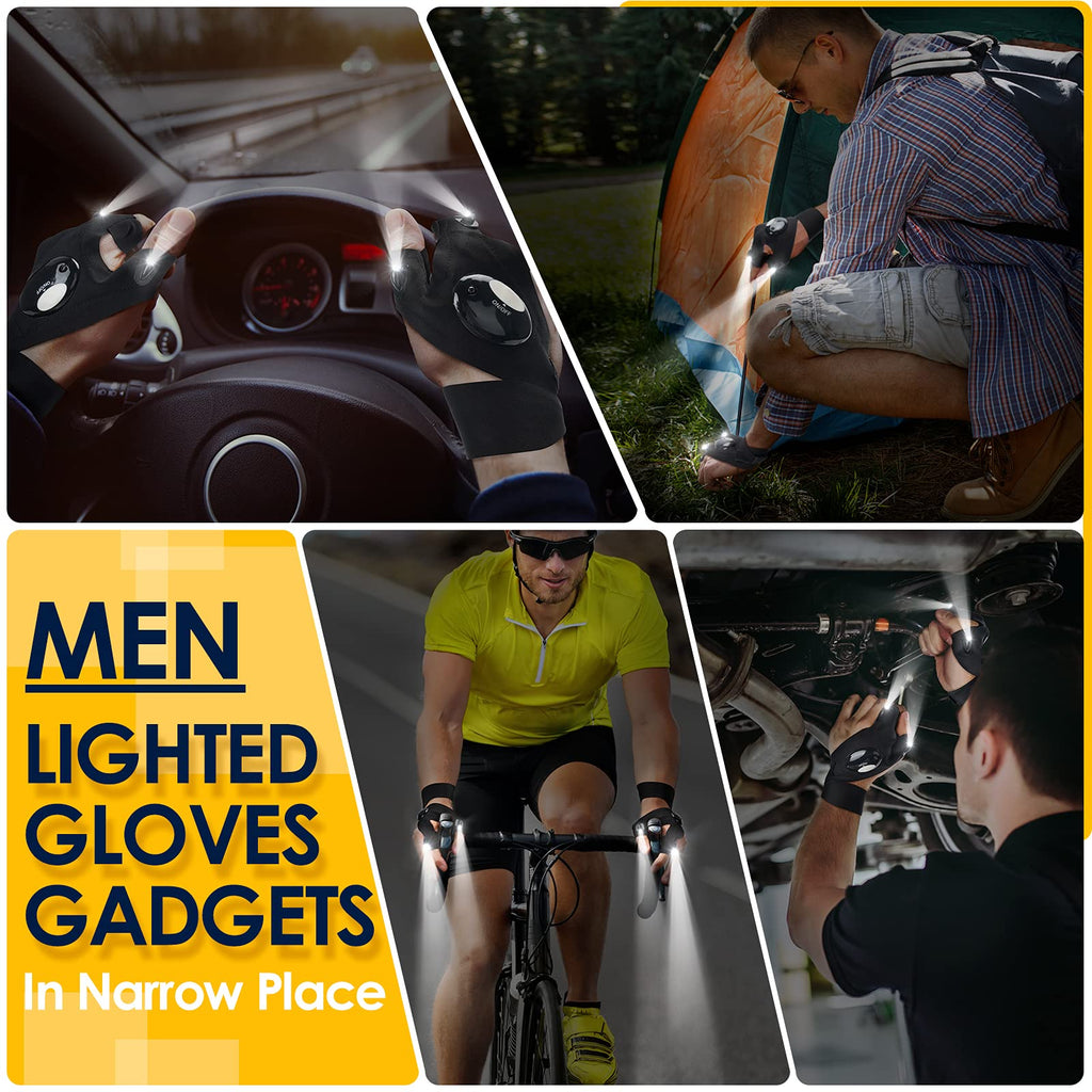 1pair，Gifts for Men LED Flashlight Gloves, Father Day Gifts from Wife Daughter, Anniversary Birthday Gift for Men Dad Him Husband Boyfriend, Camping Essentials Cool Gadgets Tools for Fishing Repairing