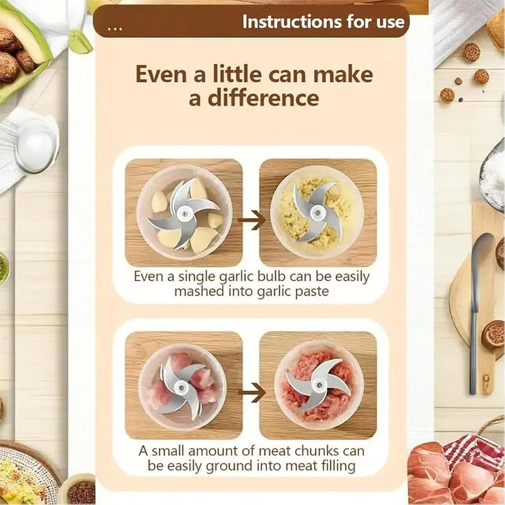 Household Electric Garlic Crusher, 2026 New Mini Electric Food Chopper 300ml/400ml, Silent USB Rechargeable Food Processor, Small Garlic Chopper Mincer Portable Kitchen Helper