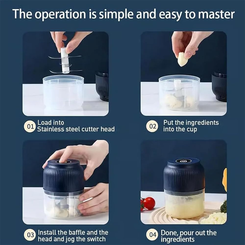 Household Electric Garlic Crusher, 2026 New Mini Electric Food Chopper 300ml/400ml, Silent USB Rechargeable Food Processor, Small Garlic Chopper Mincer Portable Kitchen Helper