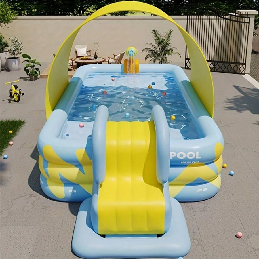 ⛱️Inflatable slide pool with a sunshade🏊