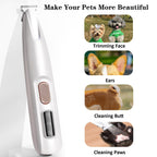 Multifunctional Pet Hair Trimmer Waterproof Rechargeable Shaver with LED Light for Paws Eyes Ears Face Buttocks for Small Dogs and Cats，50dB Quiet Shave.