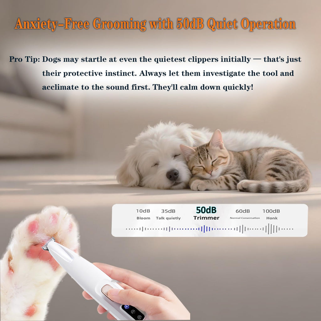 Multifunctional Pet Hair Trimmer Waterproof Rechargeable Shaver with LED Light for Paws Eyes Ears Face Buttocks for Small Dogs and Cats，50dB Quiet Shave.