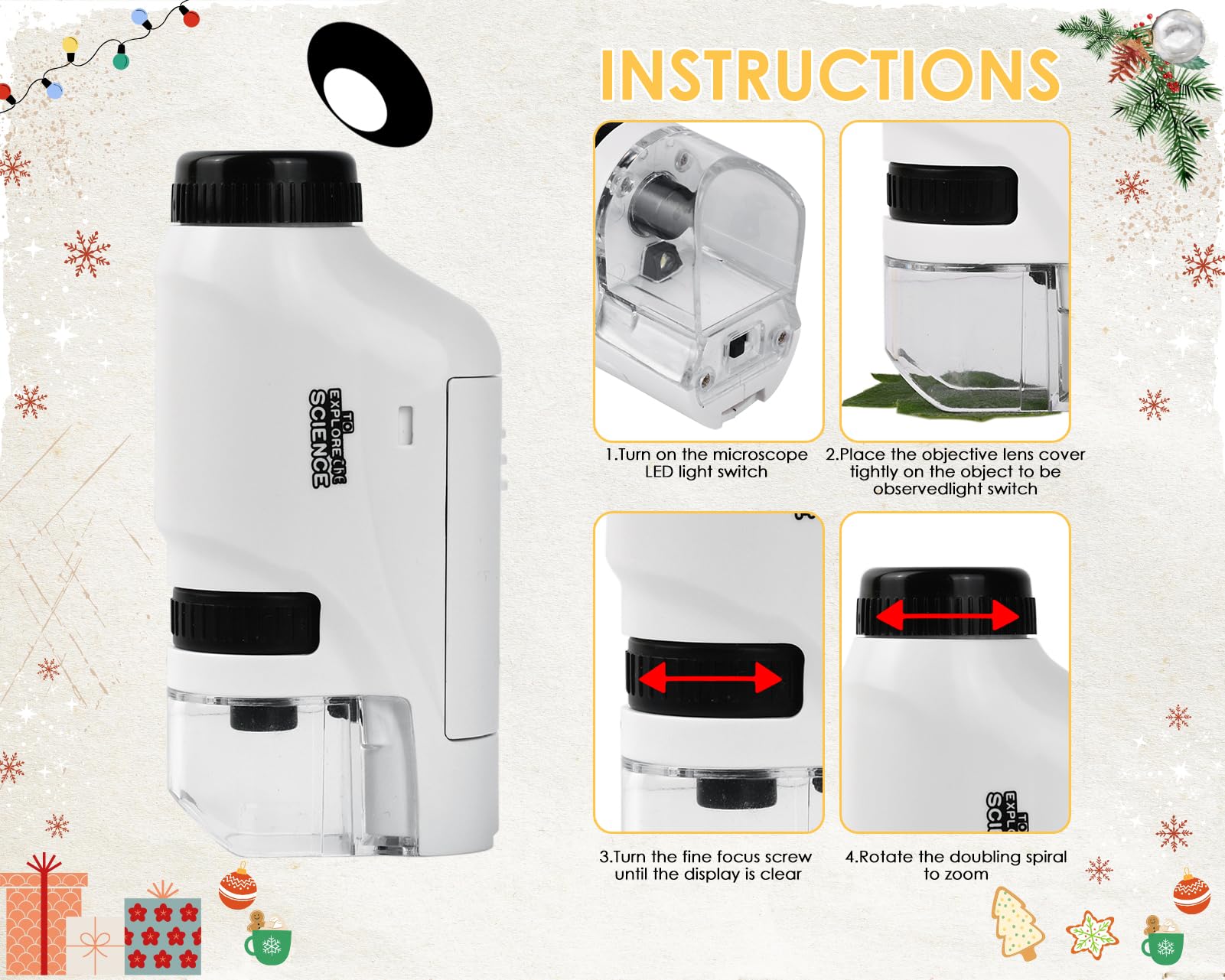 Final 3 Hours:Buy one get one free, Portable Microscope, Handheld Mini Microscope for STEM And Science Toys, LED Pocket Microscope,  a Gift for Boys And Girls Aged 3 And Above