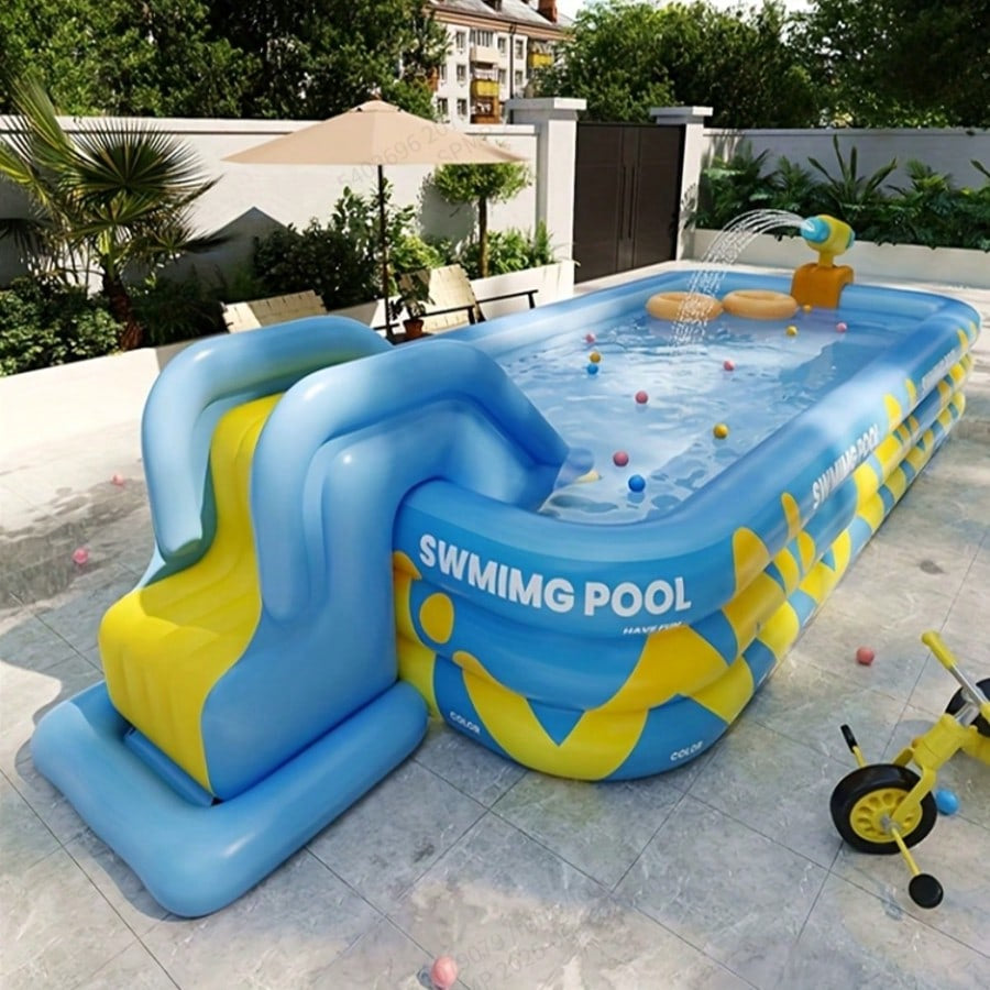 ⛱️Inflatable slide pool with a sunshade🏊