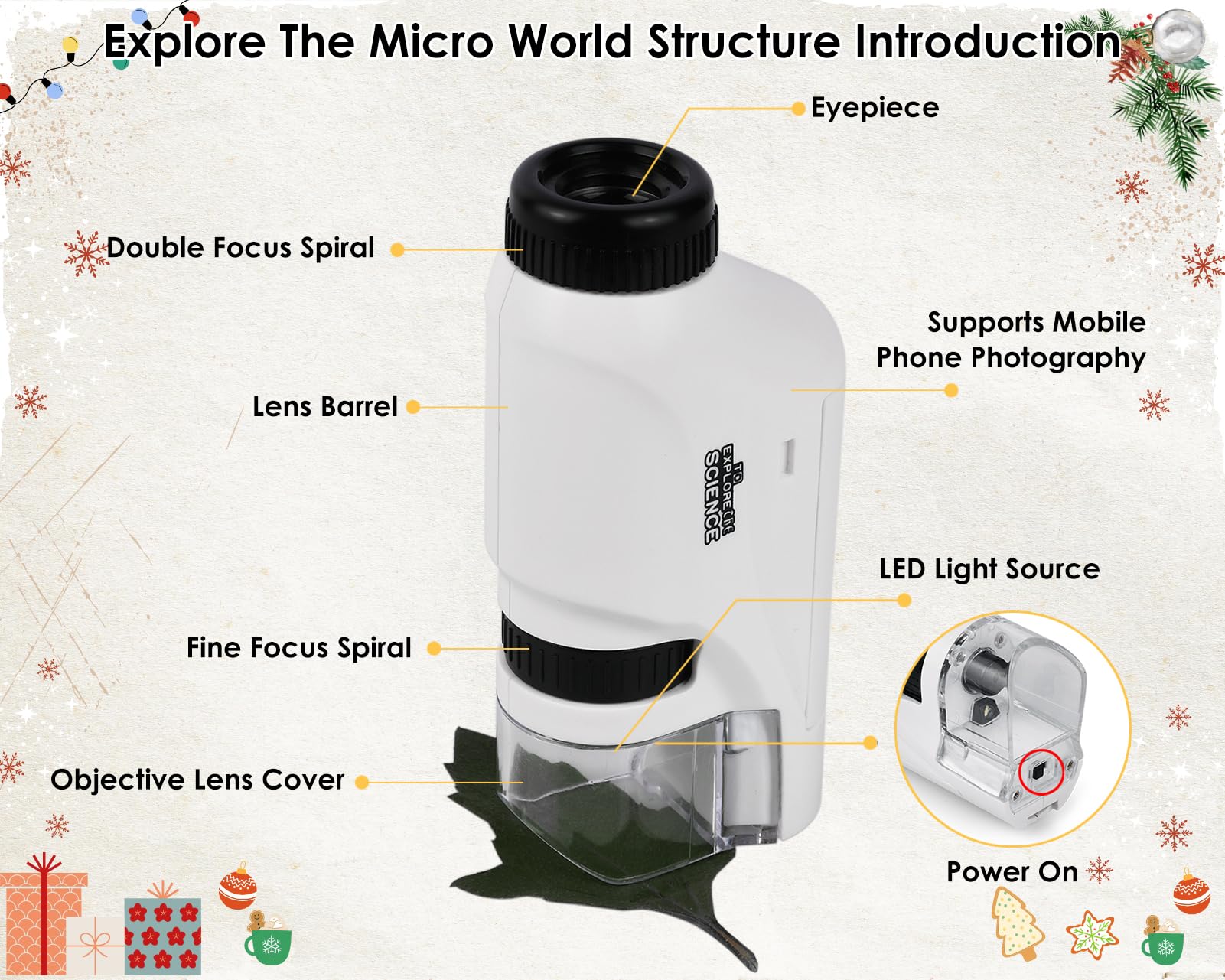 Final 3 Hours:Buy one get one free, Portable Microscope, Handheld Mini Microscope for STEM And Science Toys, LED Pocket Microscope,  a Gift for Boys And Girls Aged 3 And Above