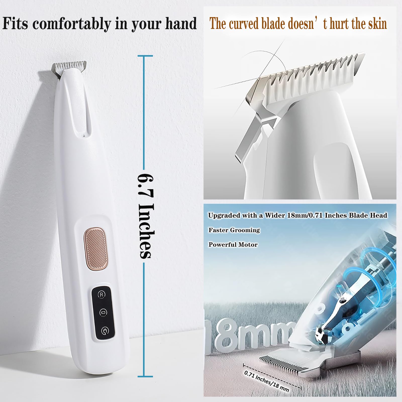 Multifunctional Pet Hair Trimmer Waterproof Rechargeable Shaver with LED Light for Paws Eyes Ears Face Buttocks for Small Dogs and Cats，50dB Quiet Shave.