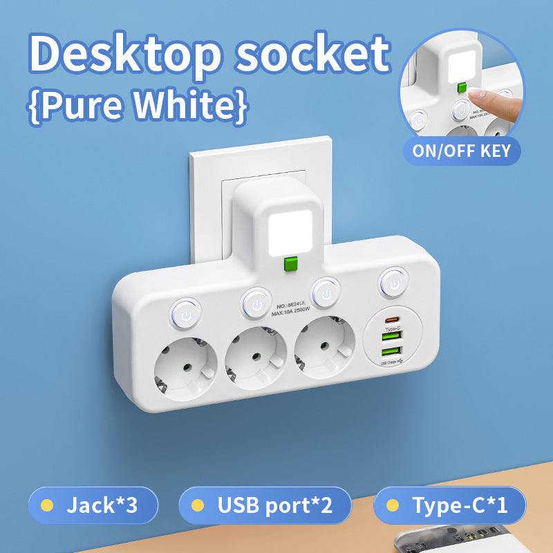 7-in-1 Multi-Function USB Power Socket with Multi-Switch Control Design, Travel Adapter, USB Converter Outlet, Independent Switch, Suitable for Work/Home
