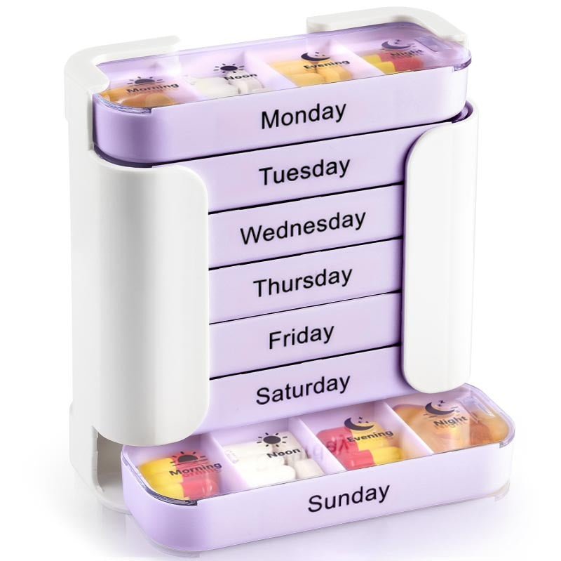 7-Day Medication Organizer, Weekly Pill Organizer, Portable Food-Grade Medicine Box Square, Convenient 28-Grid Drawer Medicine Box Home Travel Storage Case for Medication, Supplements