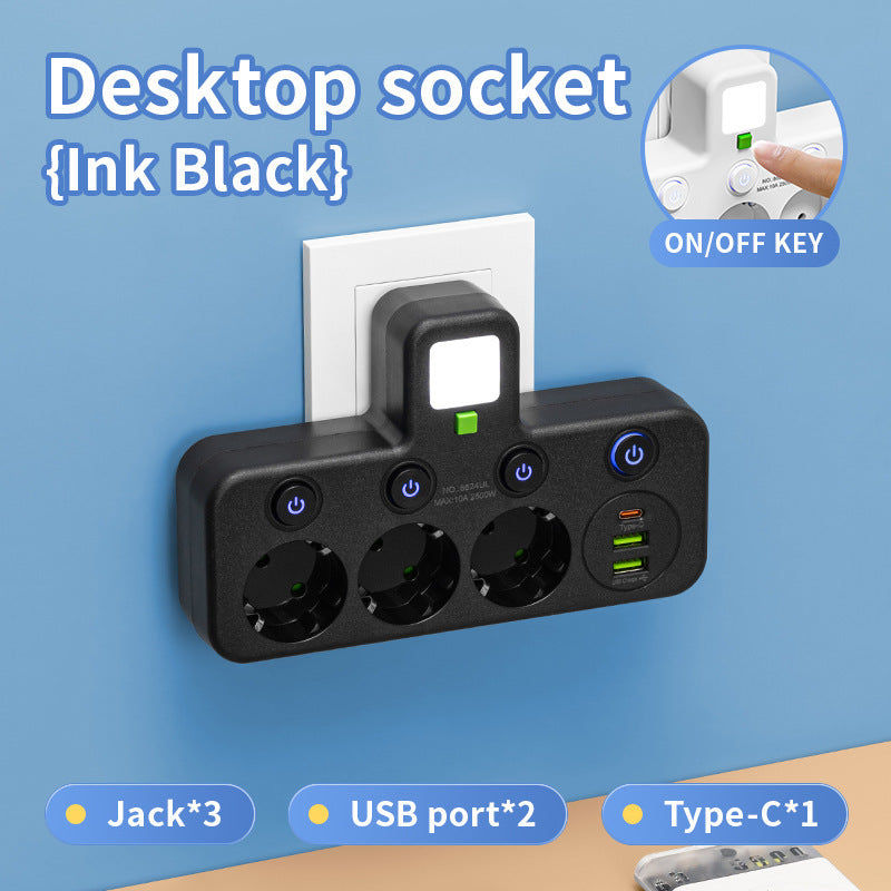7-in-1 Multi-Function USB Power Socket with Multi-Switch Control Design, Travel Adapter, USB Converter Outlet, Independent Switch, Suitable for Work/Home