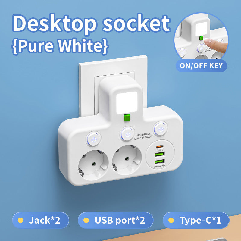7-in-1 Multi-Function USB Power Socket with Multi-Switch Control Design, Travel Adapter, USB Converter Outlet, Independent Switch, Suitable for Work/Home
