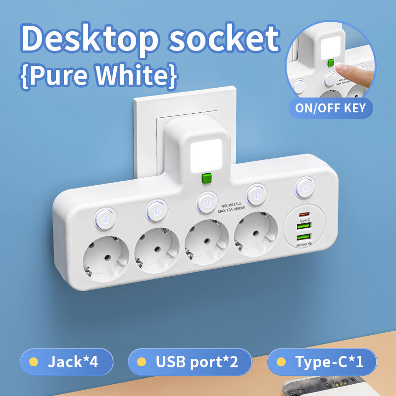 7-in-1 Multi-Function USB Power Socket with Multi-Switch Control Design, Travel Adapter, USB Converter Outlet, Independent Switch, Suitable for Work/Home