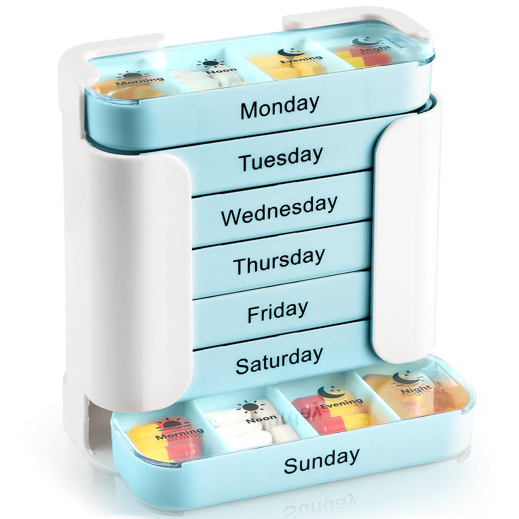 7-Day Medication Organizer, Weekly Pill Organizer, Portable Food-Grade Medicine Box Square, Convenient 28-Grid Drawer Medicine Box Home Travel Storage Case for Medication, Supplements