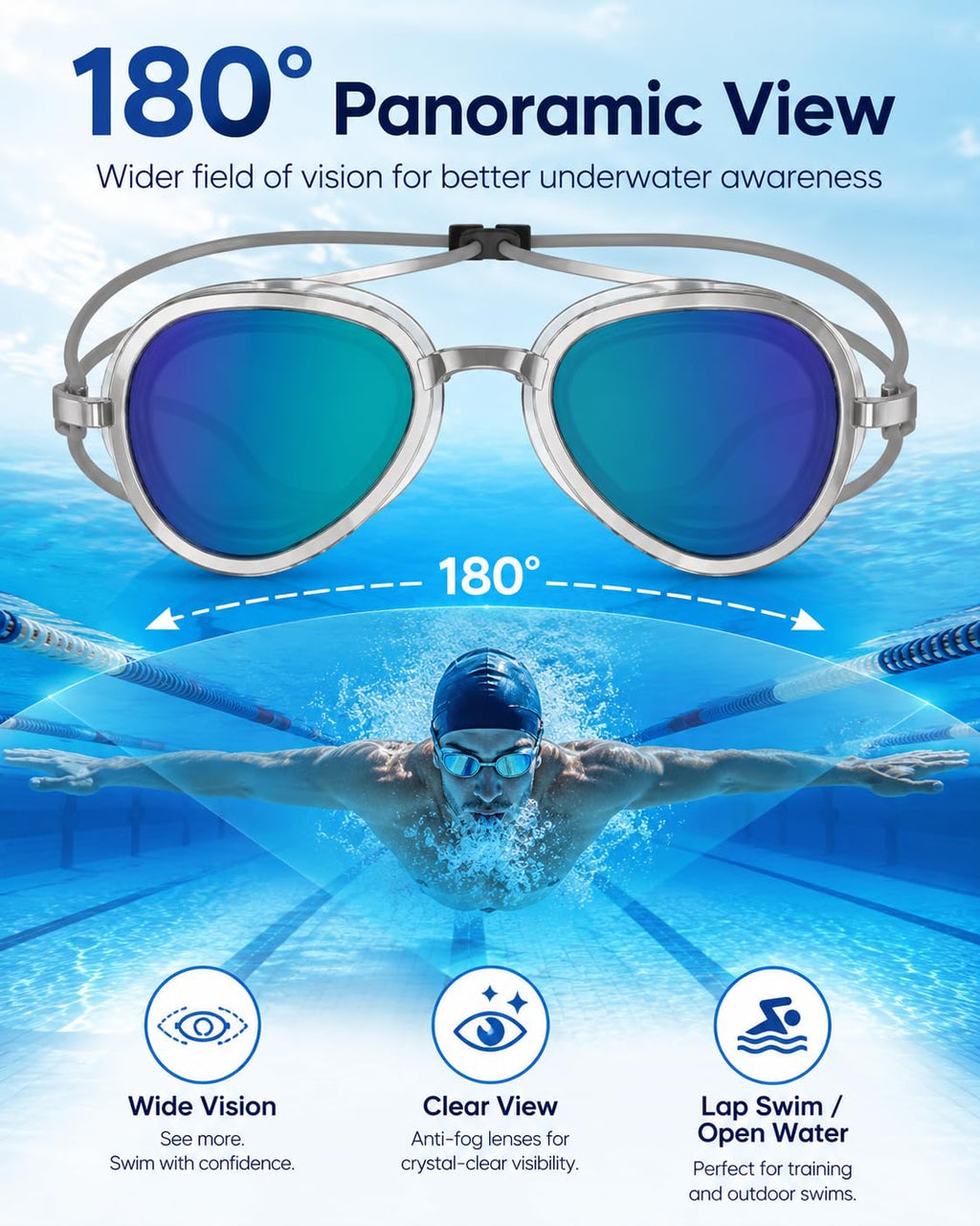 Full-View Anti-Fog Swim Goggle - 2026 NEW Swimming Goggles, No Leak, Anti UV, for Training and Competition