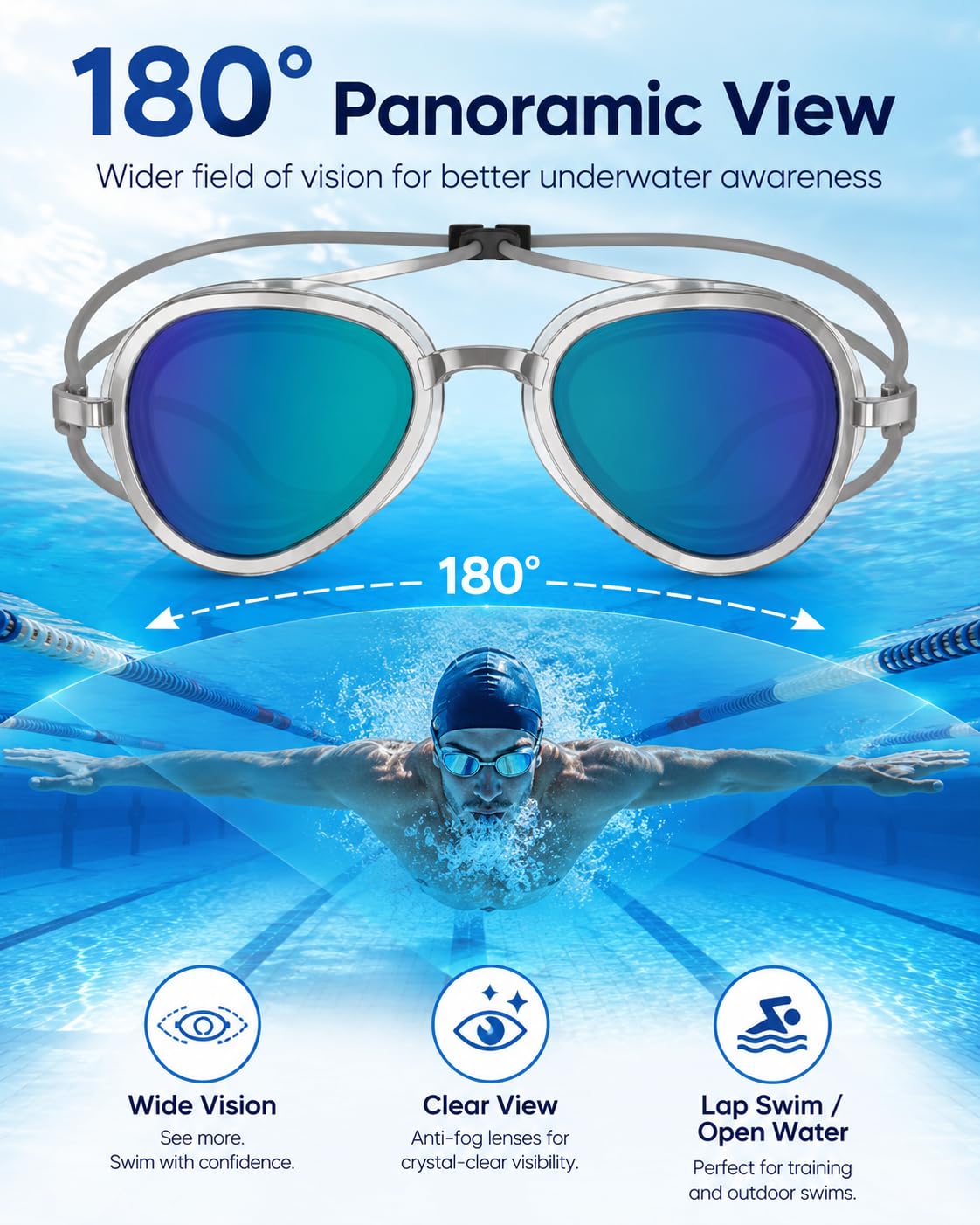 Full-View Anti-Fog Swim Goggle - 2026 NEW Swimming Goggles, No Leak, Anti UV, for Training and Competition
