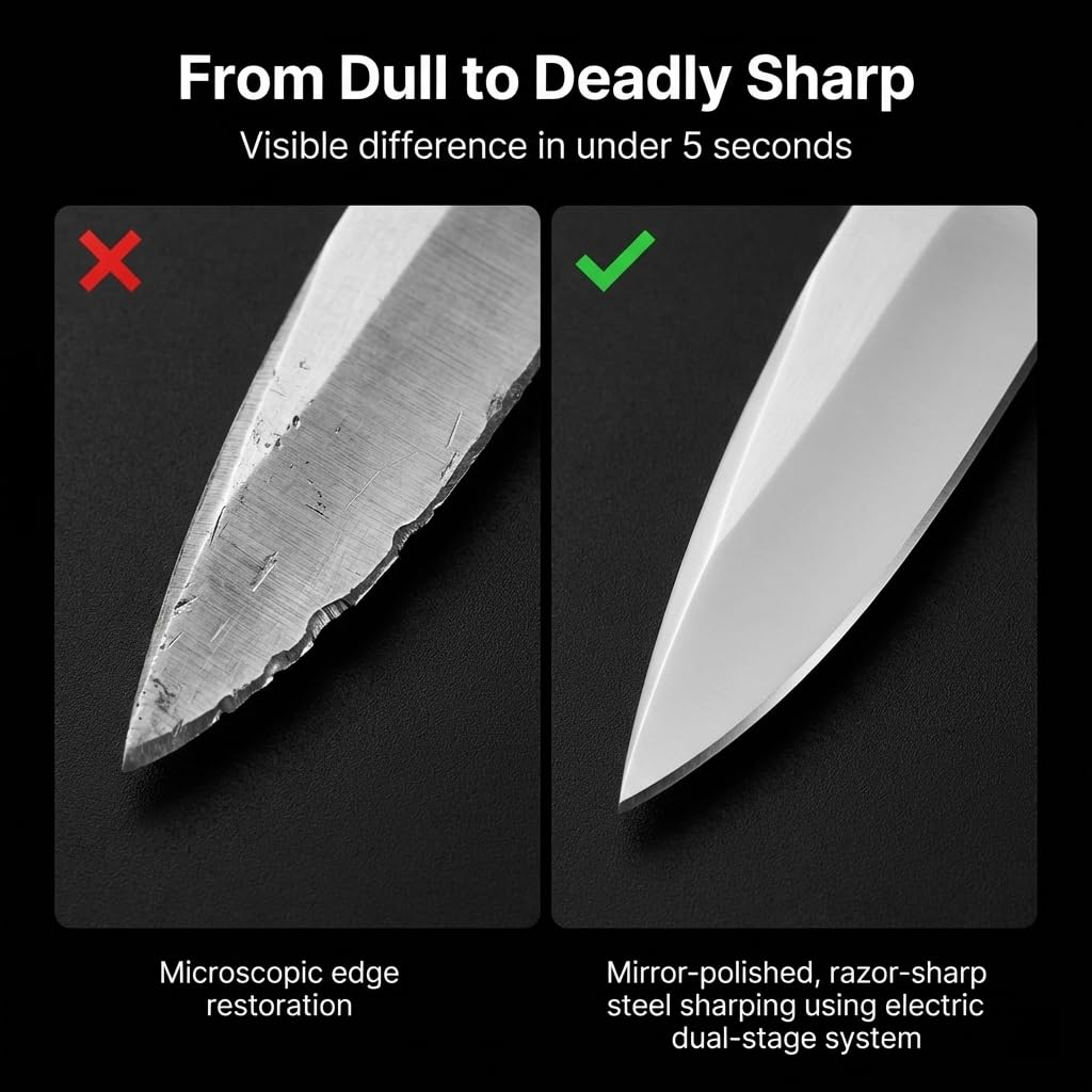 Automatic Kitchen Knife Sharpener, 2026 New Cordless Electric Knife Sharpener for Straight-Edge Chef, Fruit Knives, Portable Knife Sharpener Electric for Restaurant Camping