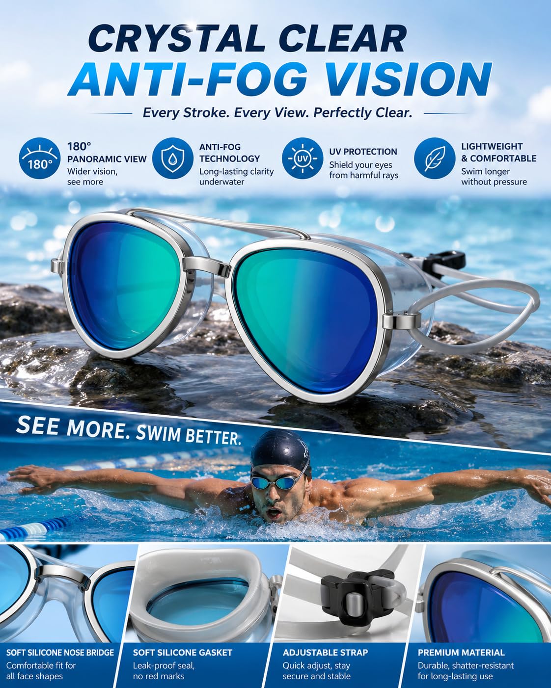 Full-View Anti-Fog Swim Goggle - 2026 NEW Swimming Goggles, No Leak, Anti UV, for Training and Competition
